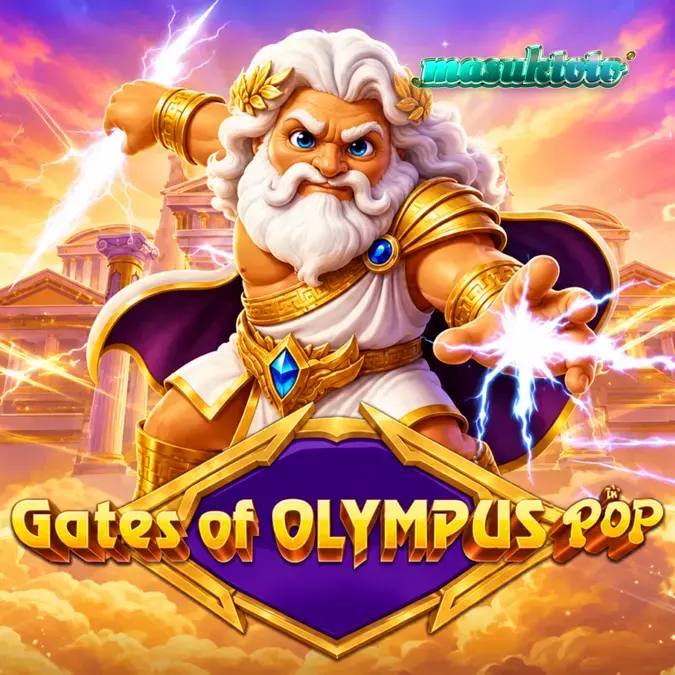 Tampilan visual grid 3x5 pada slot Gates of Olympus POP dengan nuansa emas dan biru.